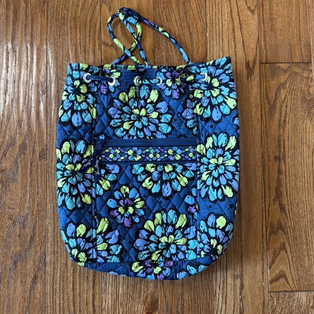 Vera Bradley blue green floral quilted backpack - Picture 2 of 8